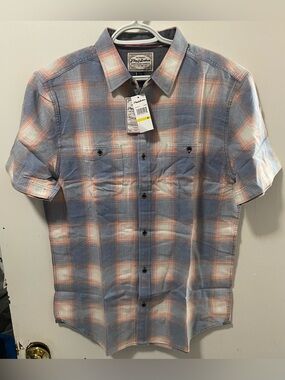 Flag & Anthem Men's Light Blue White Coral Short Sleeve Button Up Shirt Medium M